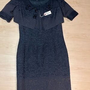 Carolina Herrera Black Textured Midi Dress with Cropped Jacket